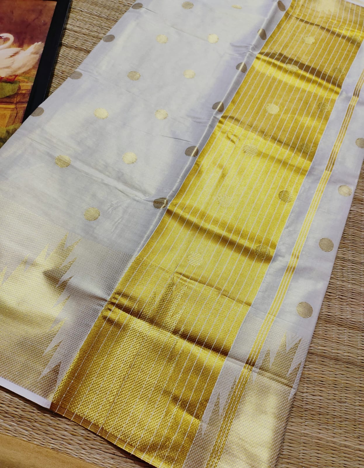 Tissue set saree with polka dots