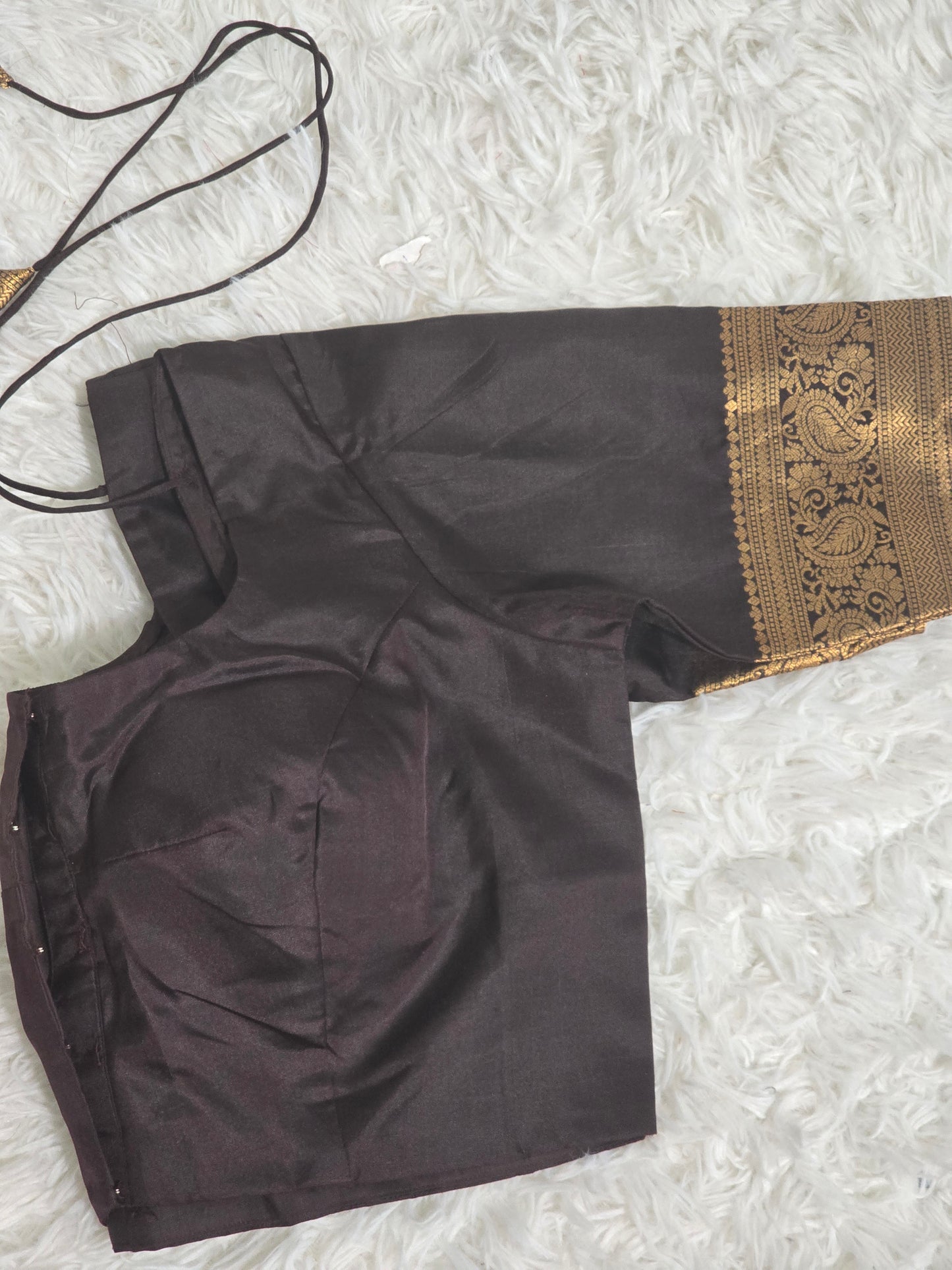 Burnt orange/brown pure kancheepuram silk mark saree with stitched blouse/fall/pico