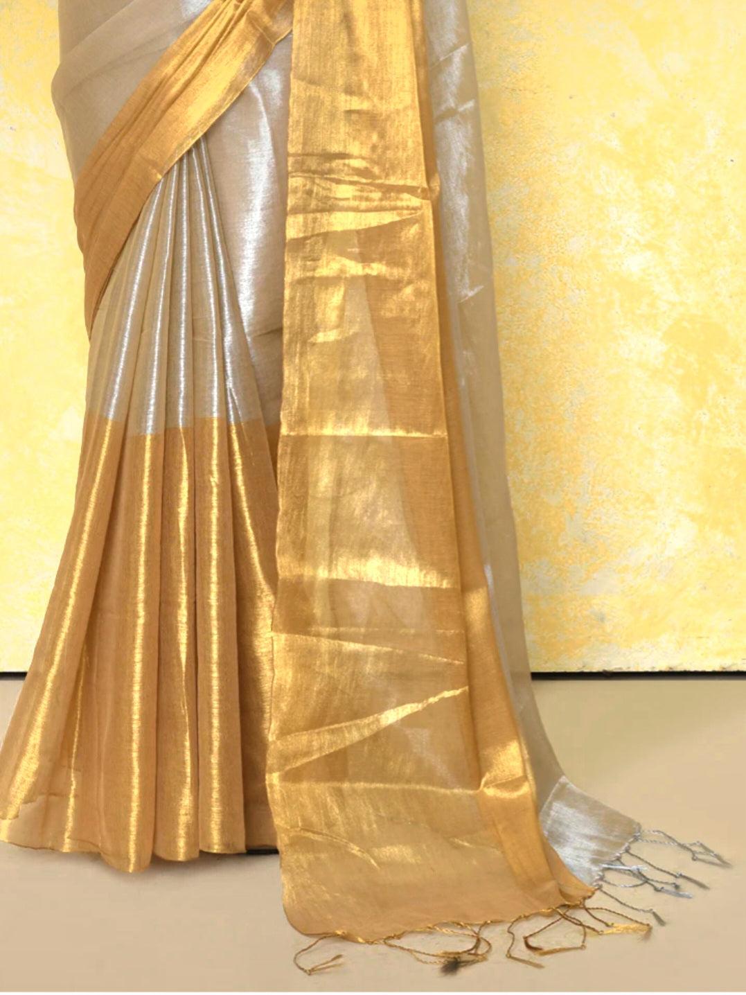 Semi tissue saree- silver and antique gold- No BP