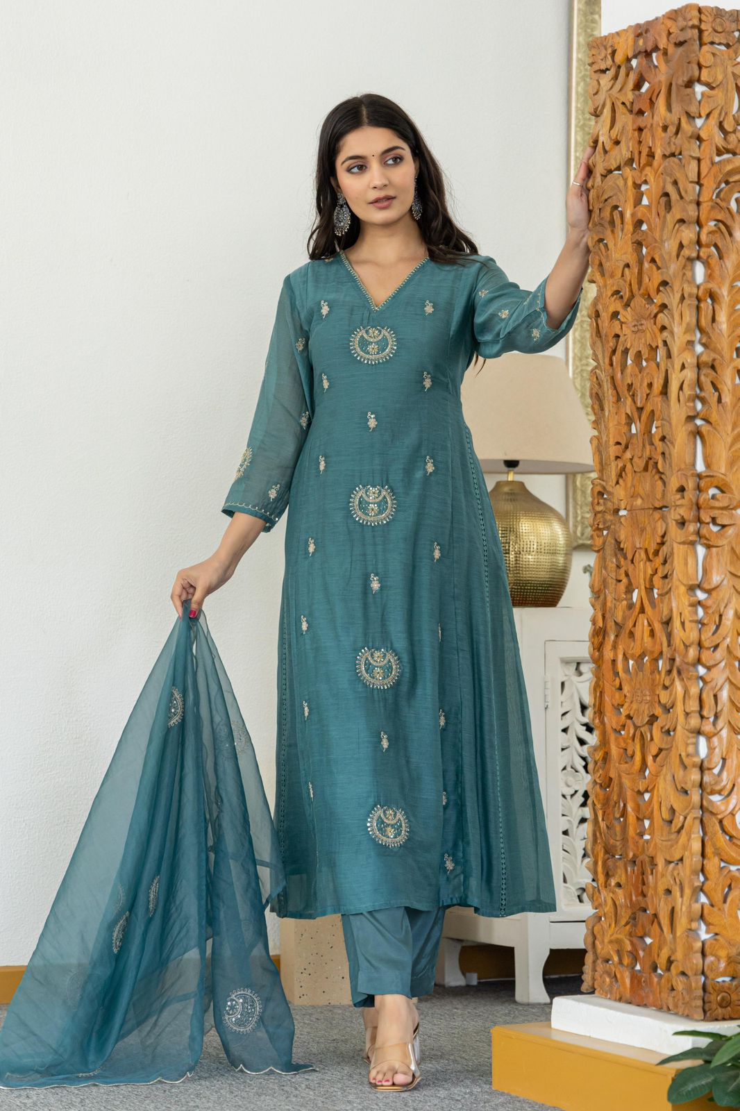 Chanderi silk 3 PC suit set