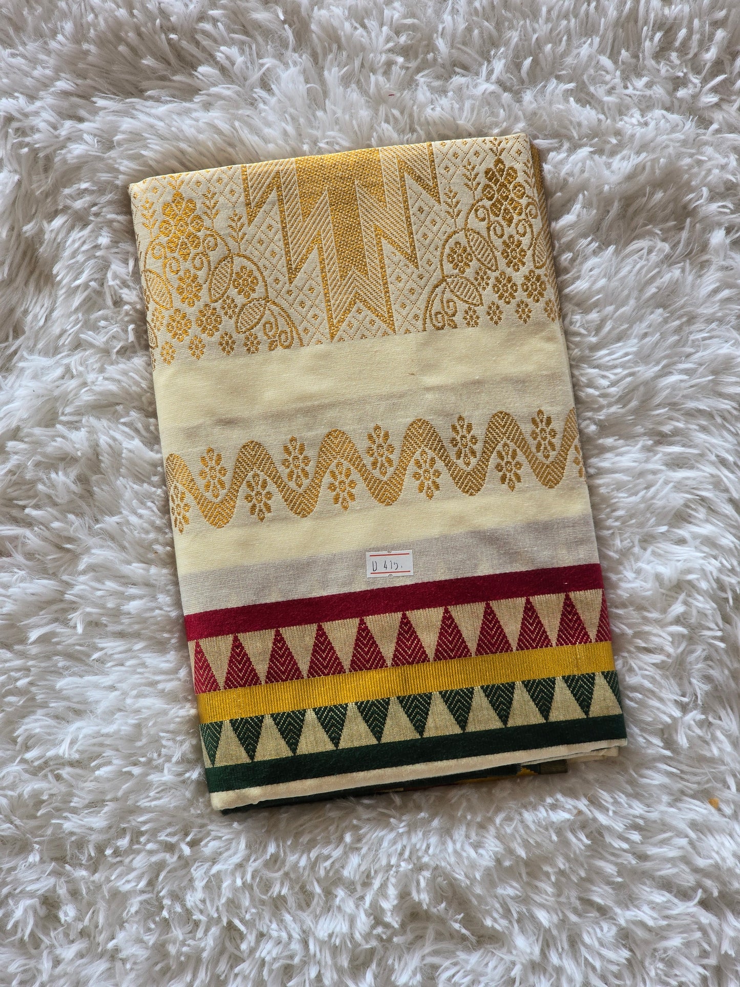 Cotton set saree with green and maroon border