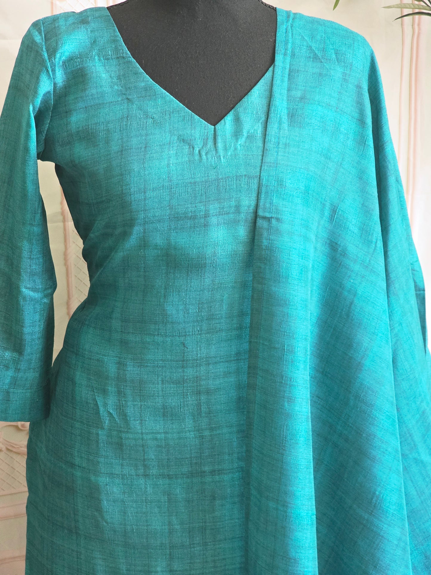 Semi tussar 3 pc salwar suit with multi color print