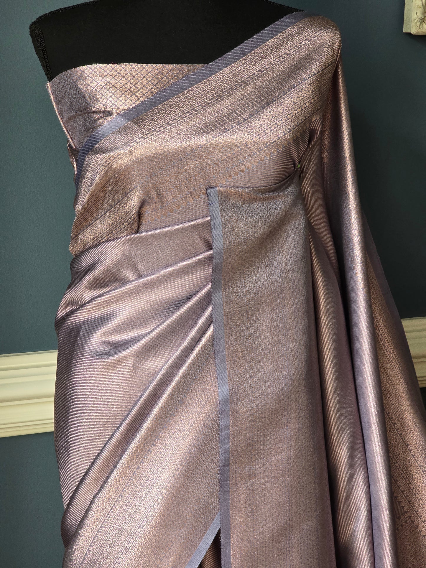 Satin brocade silk saree with stitched blouse