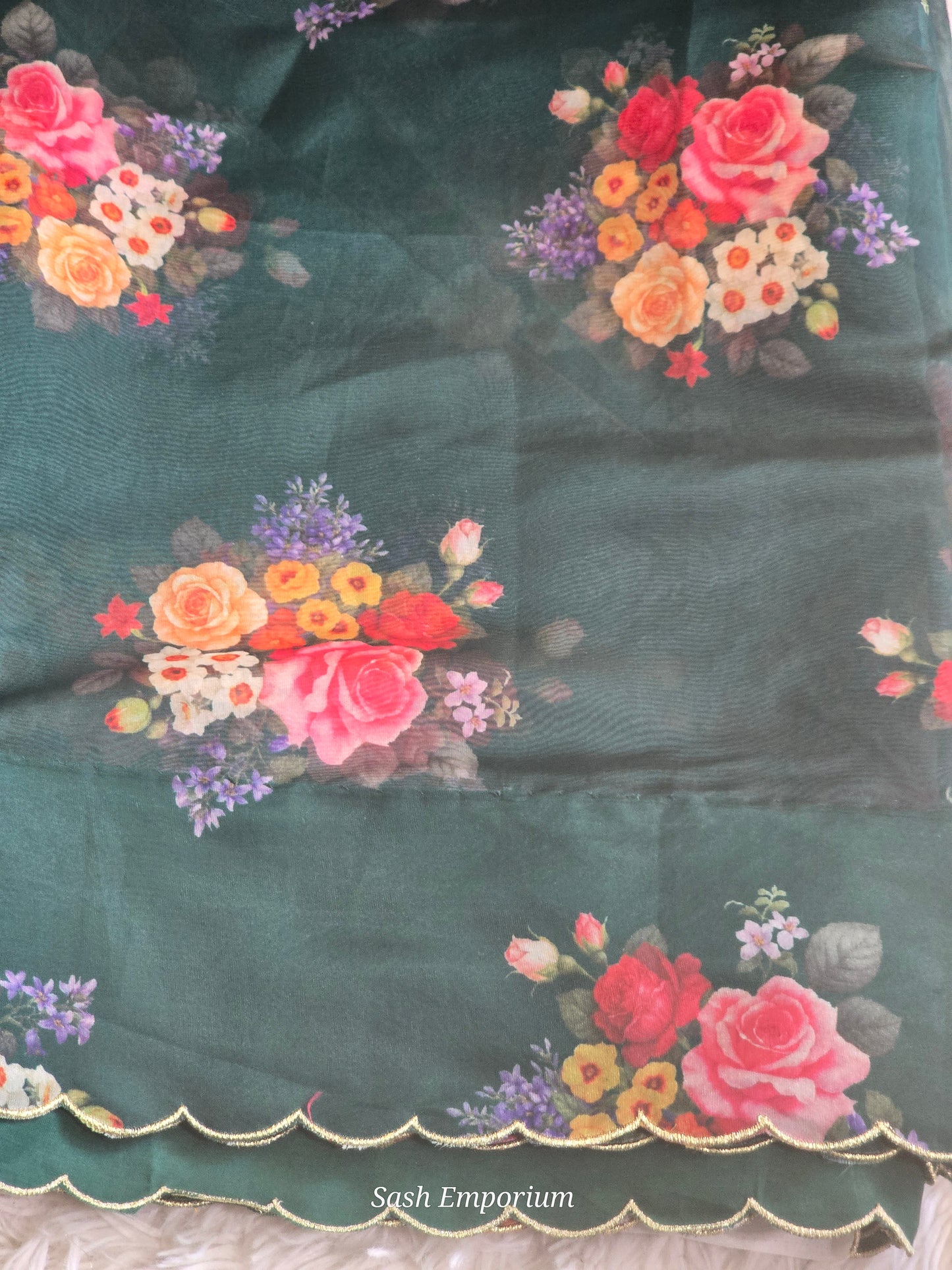 Semi organza saree with floral design- stitched blouse