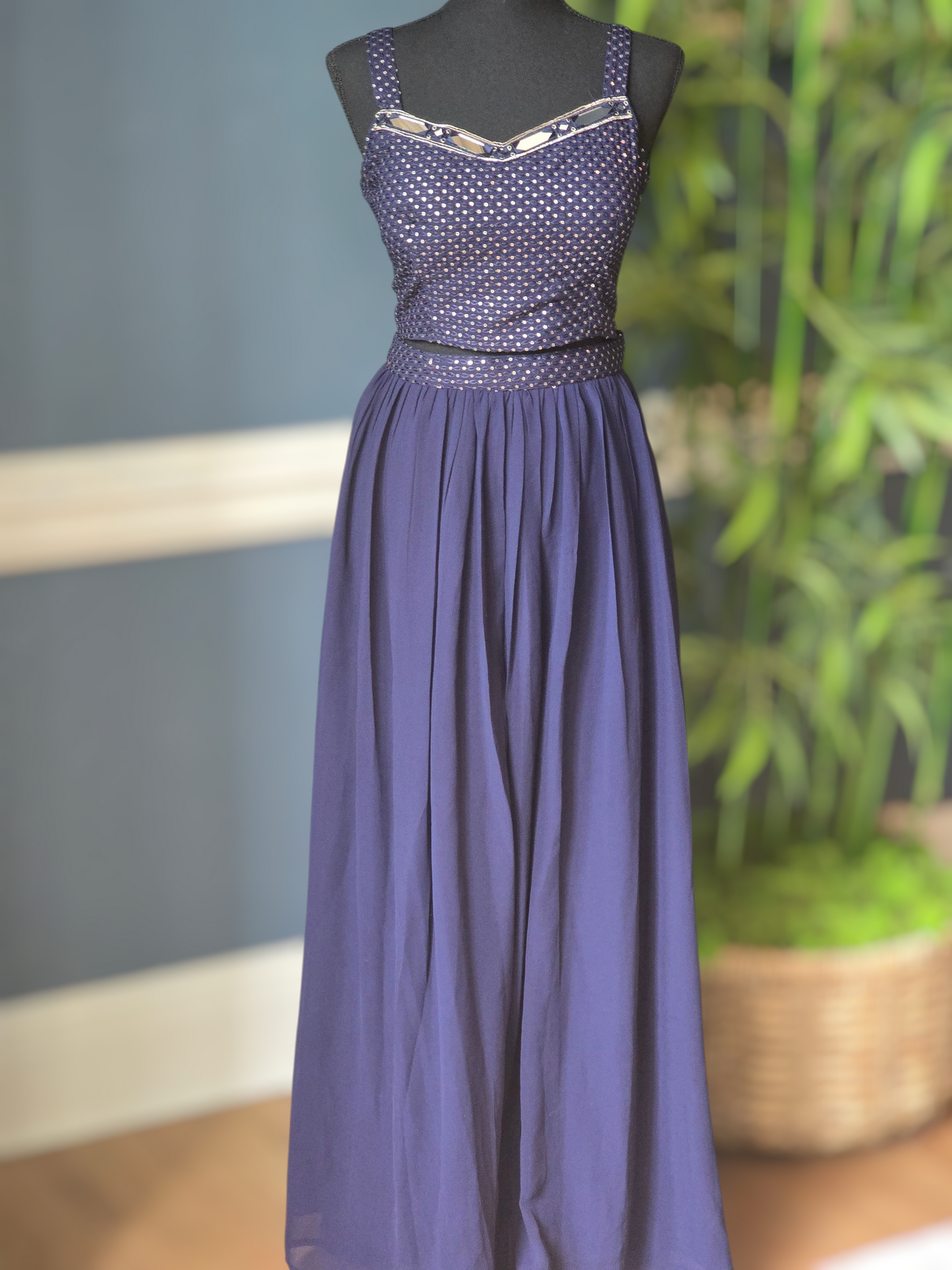 Flayered palazo 3 pc party wear set( Navy blue)