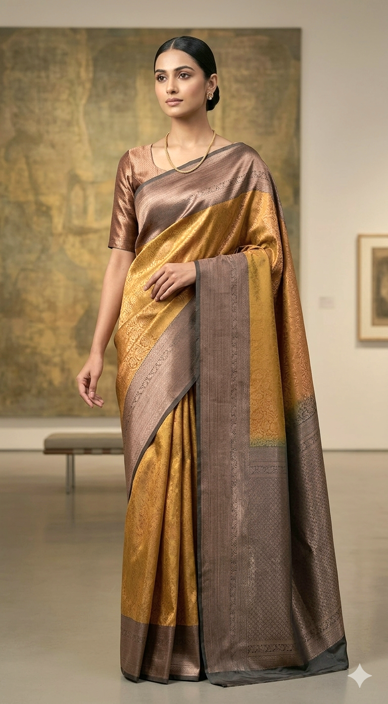 Brocade semi silk saree with stitched blouse