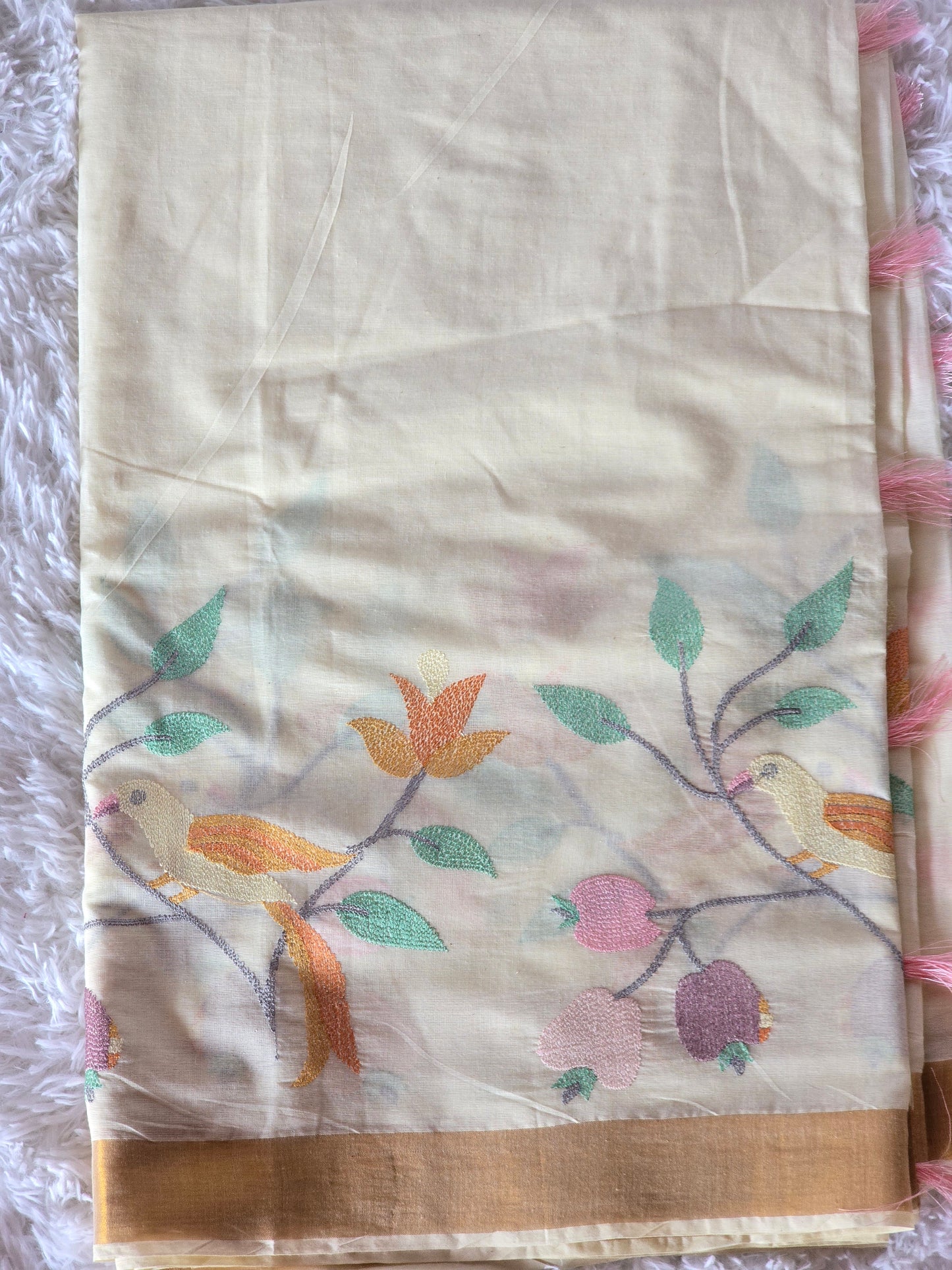 Premium cotton set saree with thread embroidery