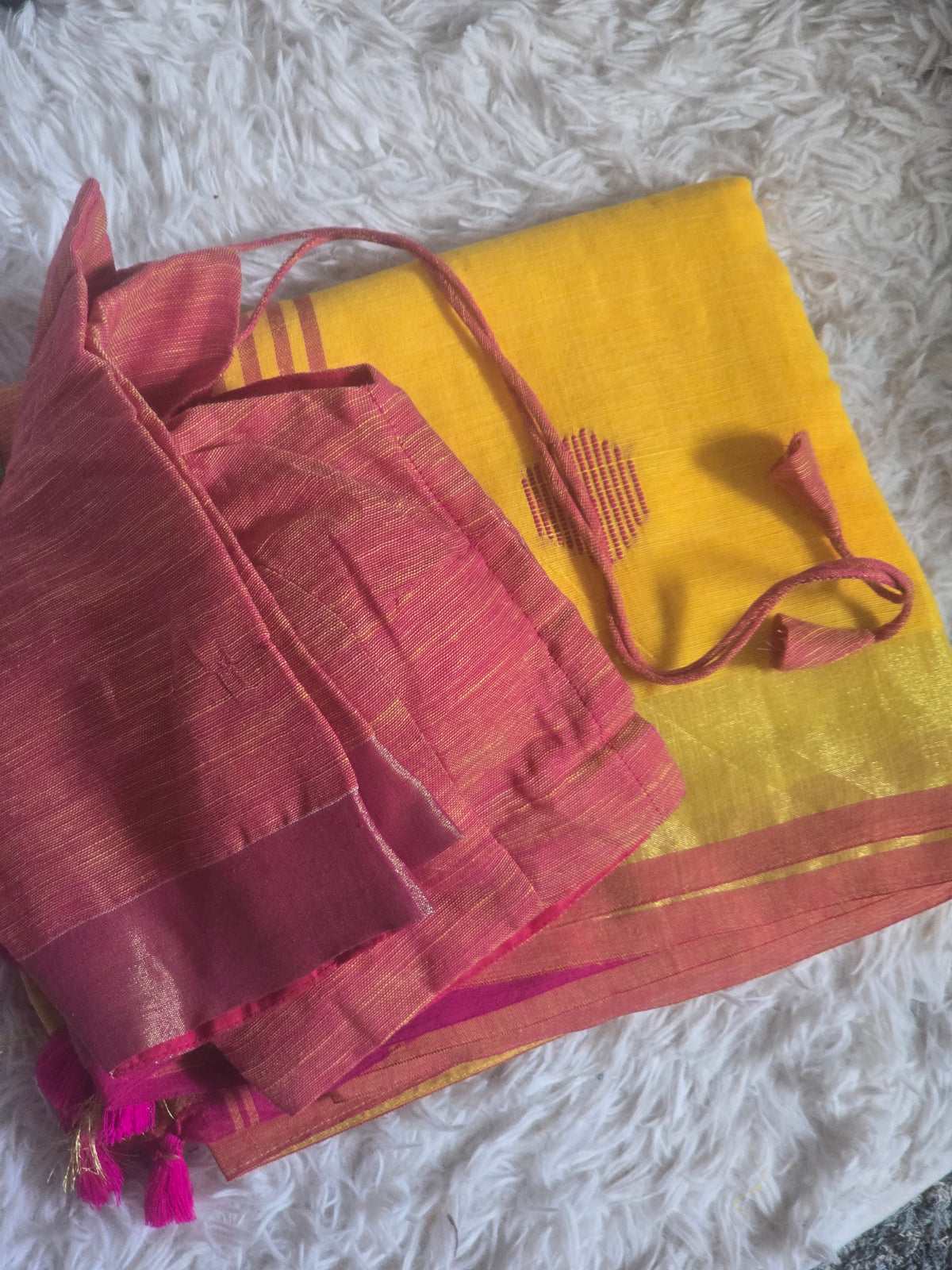 Semi linen saree with stitched blouse