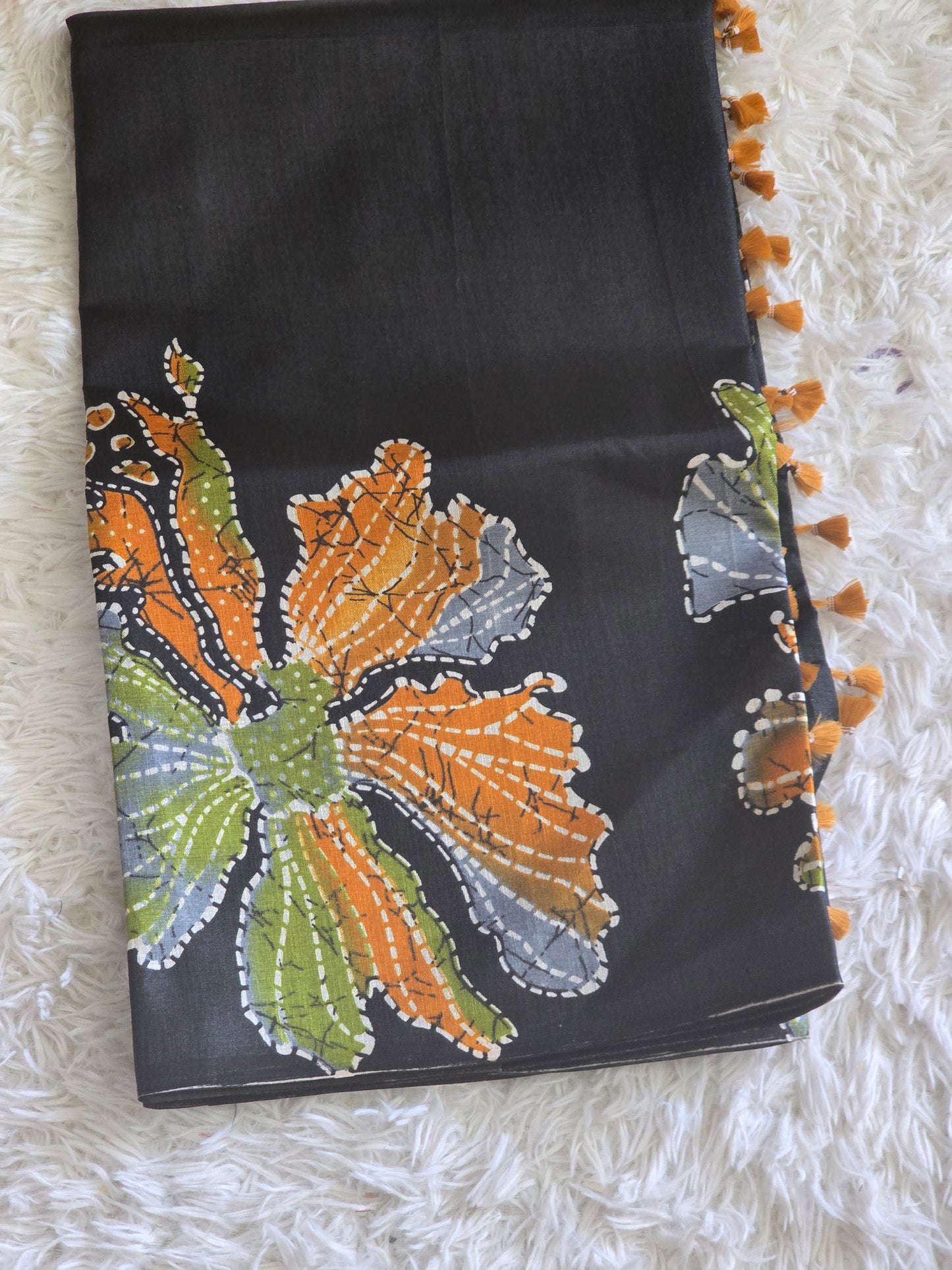 Paper cotton silk saree with floral design -No BP