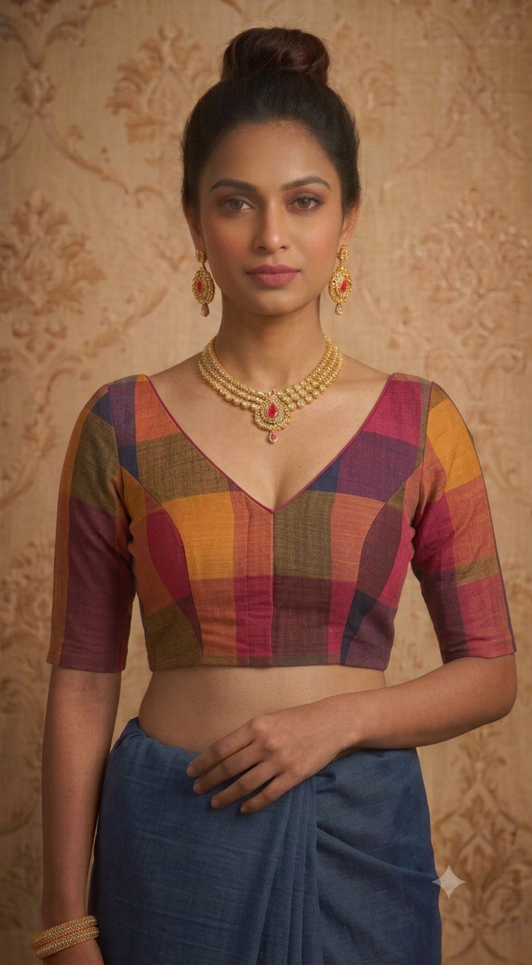 Madras cotton stitched blouse- pre-order (15-20 days)
