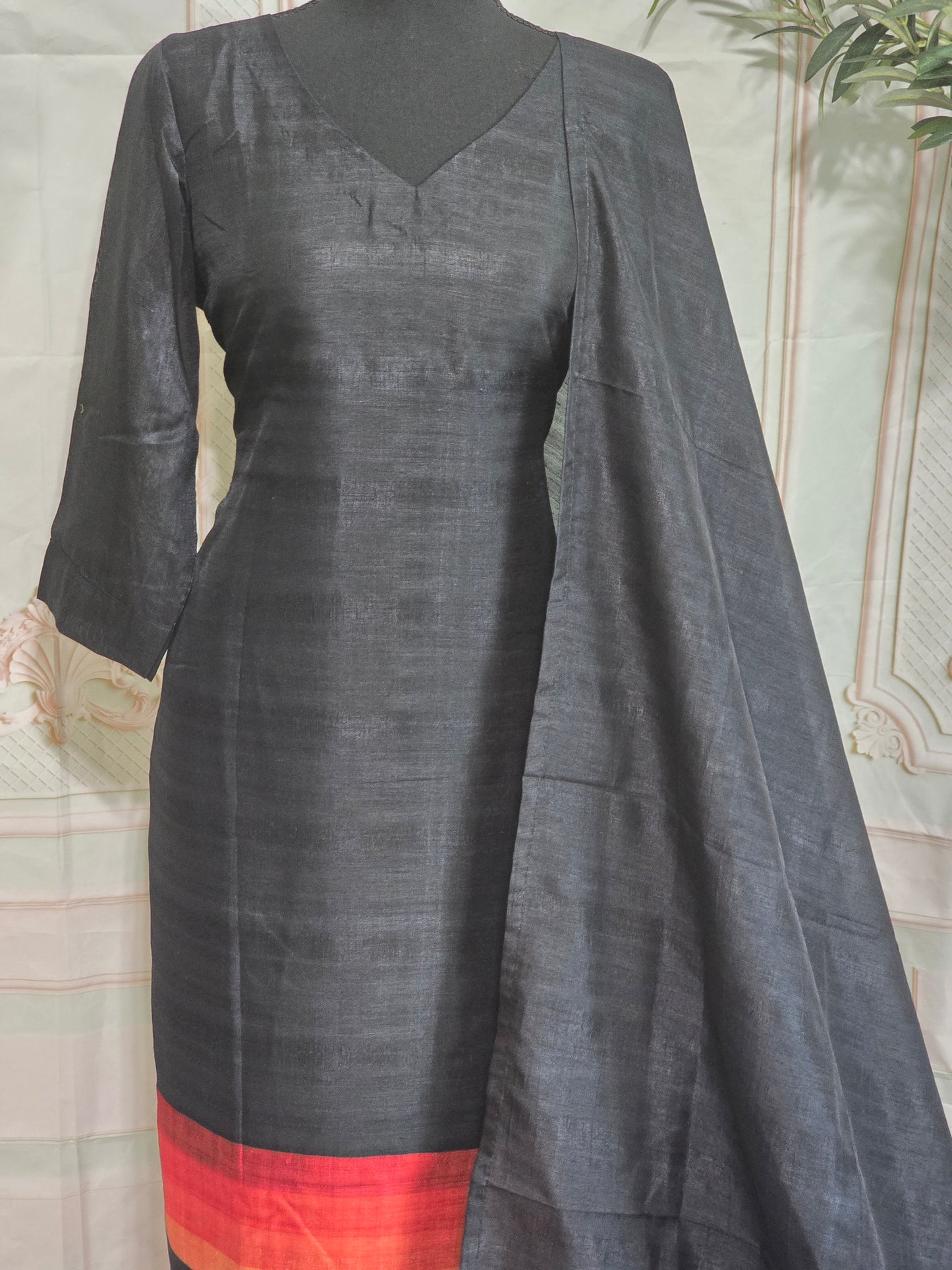 Semi tussar 3 pc salwar suit with multi color print