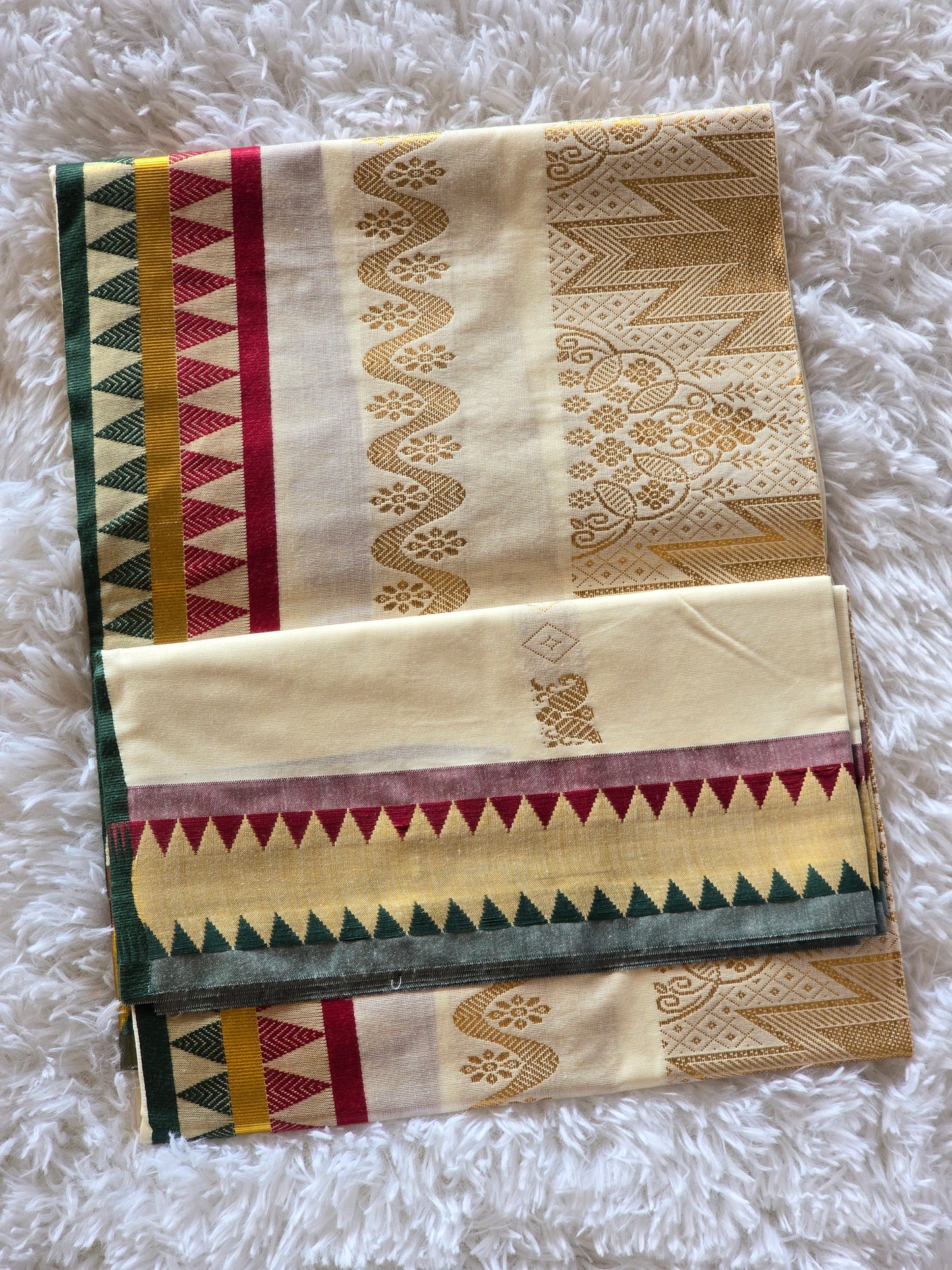 Cotton set saree with green and maroon border