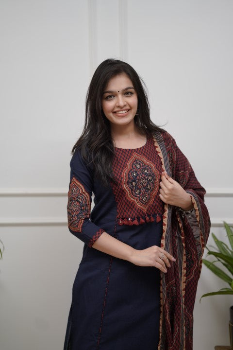 Dark navy blue cotton 3 pc set