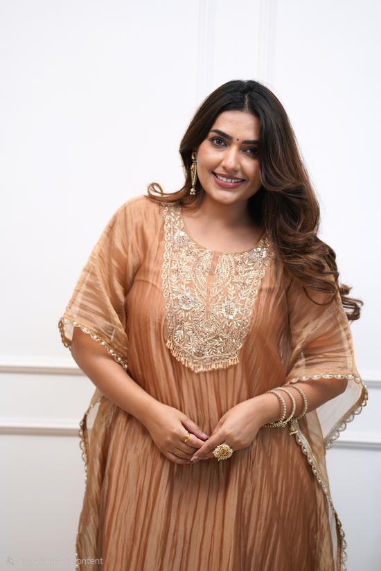 Party wear Tissue silk kaftan set(2 pc)( dark gold)