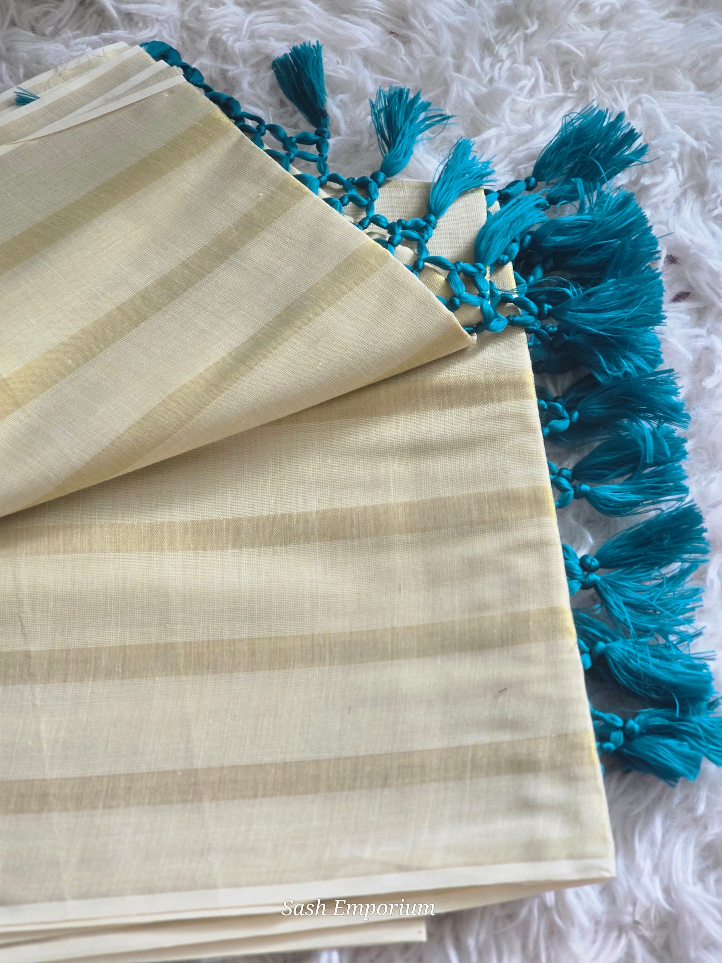 Cotton set saree with gold stripes