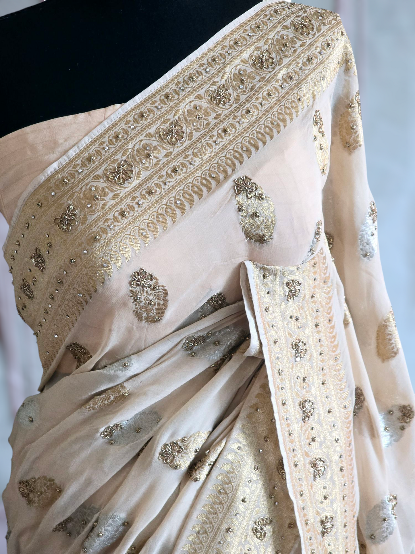 Pure georgette designer saree with zardozi/stone work- stitched blouse