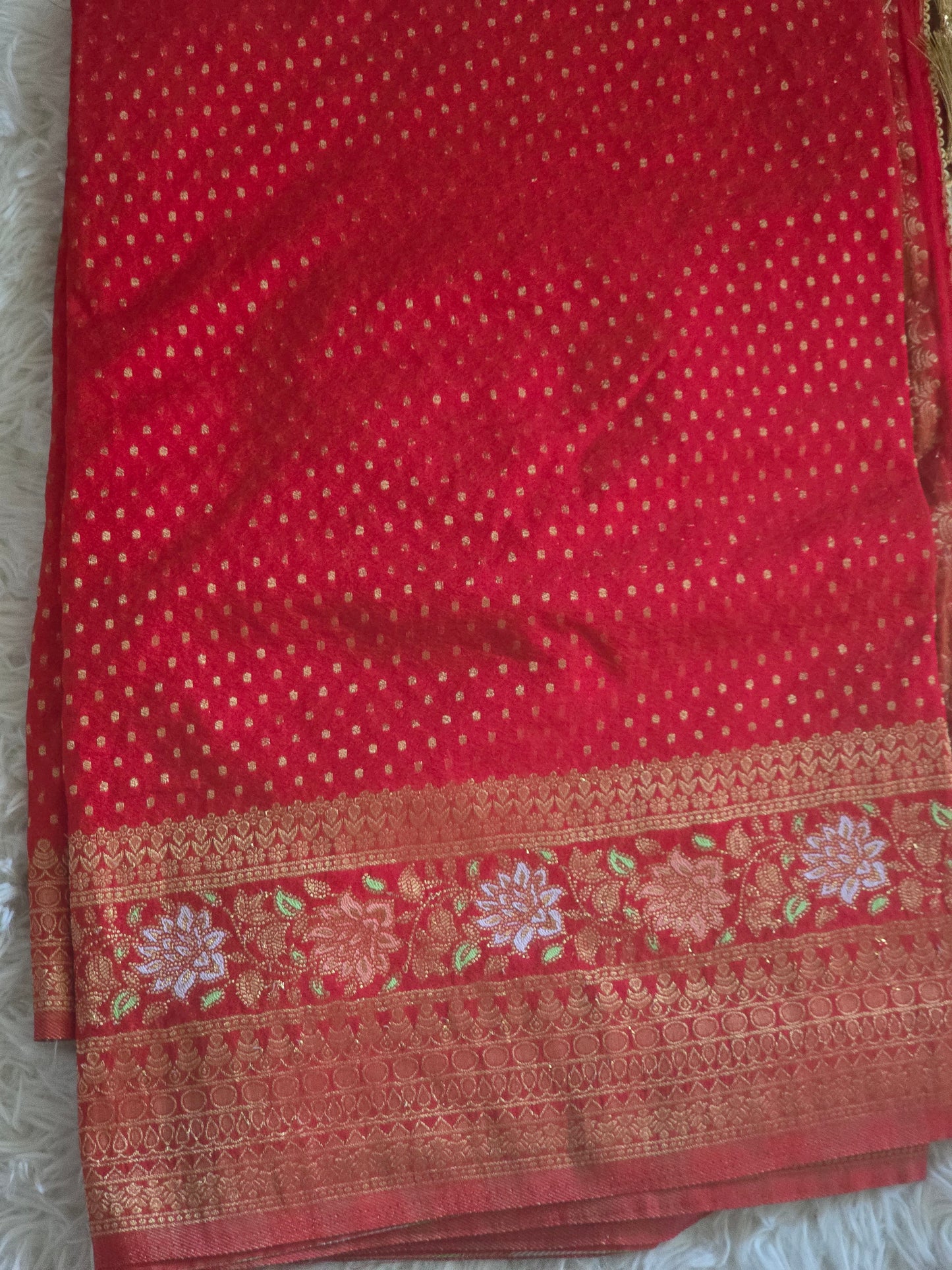 Semi munga (red) silk saree with stitched blouse