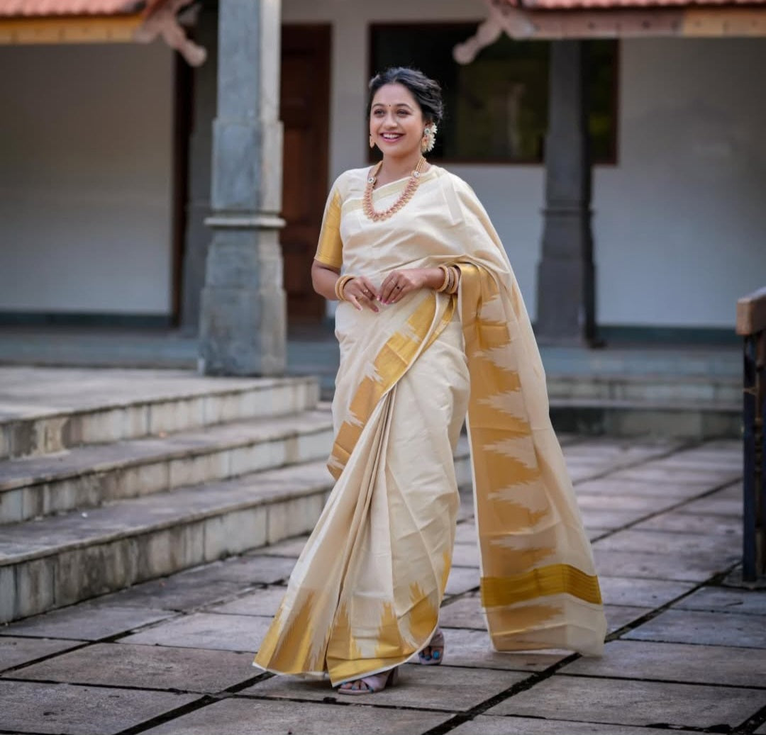 Tissue set saree with border temple design