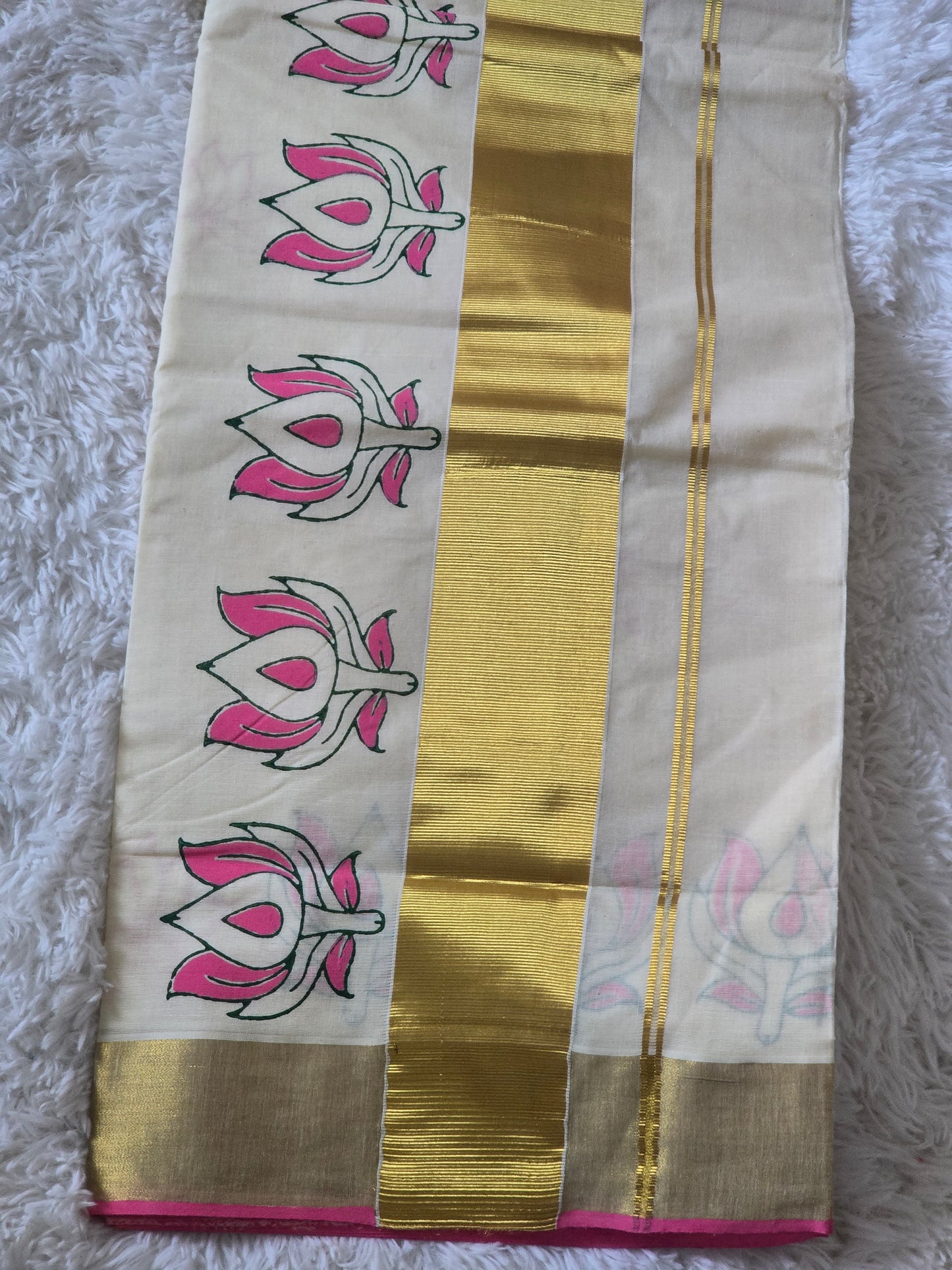 Premium cotton set saree with lotus design