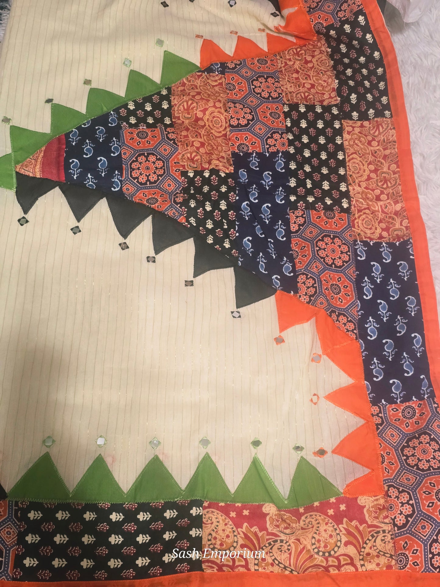 Cotton saree with multi color patch border-with Bp