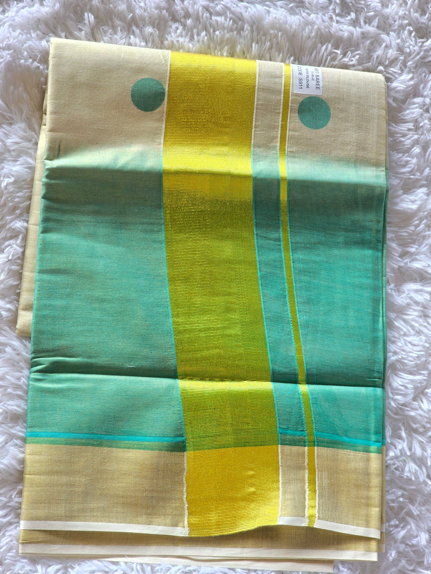 Tissue setnsaree with double shade- blue polka dots