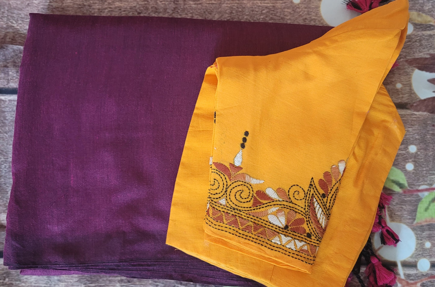 Khadi cotton saree with stitched blouse