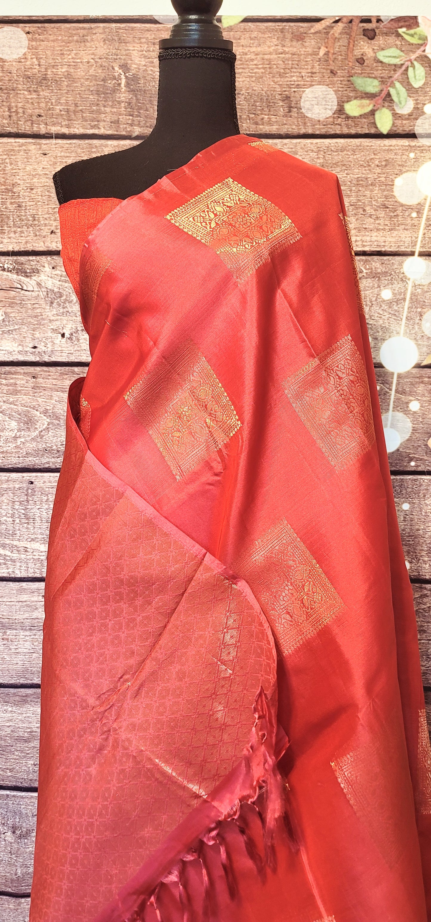 Soft silk kancheepuram saree with self design -stitched blouse