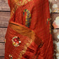 Red tussar Silk saree with kantha work -stitched blouse available