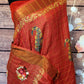 Red tussar Silk saree with kantha work -stitched blouse available