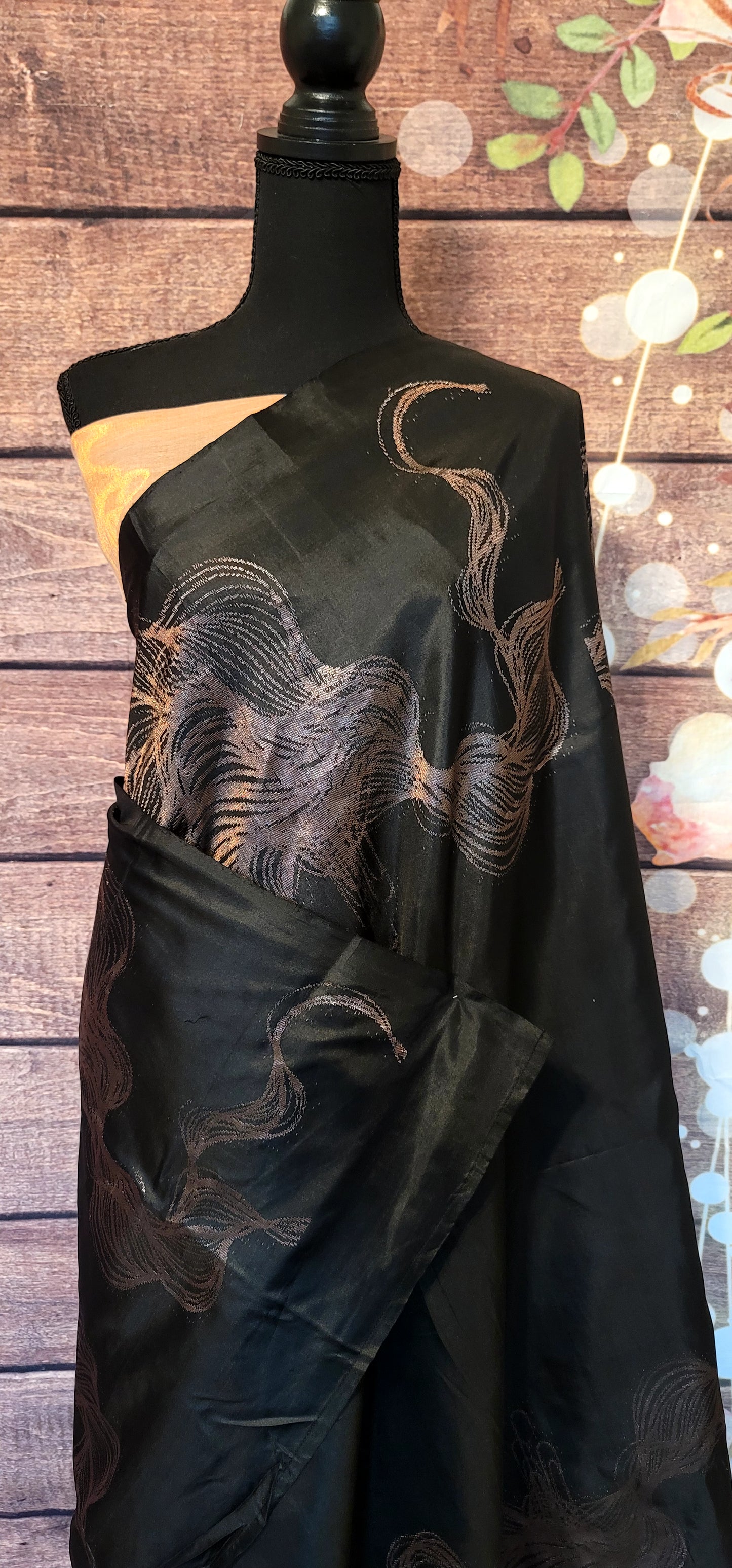 Black and copper soft silk kancheepuram saree with stitched blouse