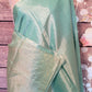 Aqua blue tissue silk saree with light pink Stitched blouse