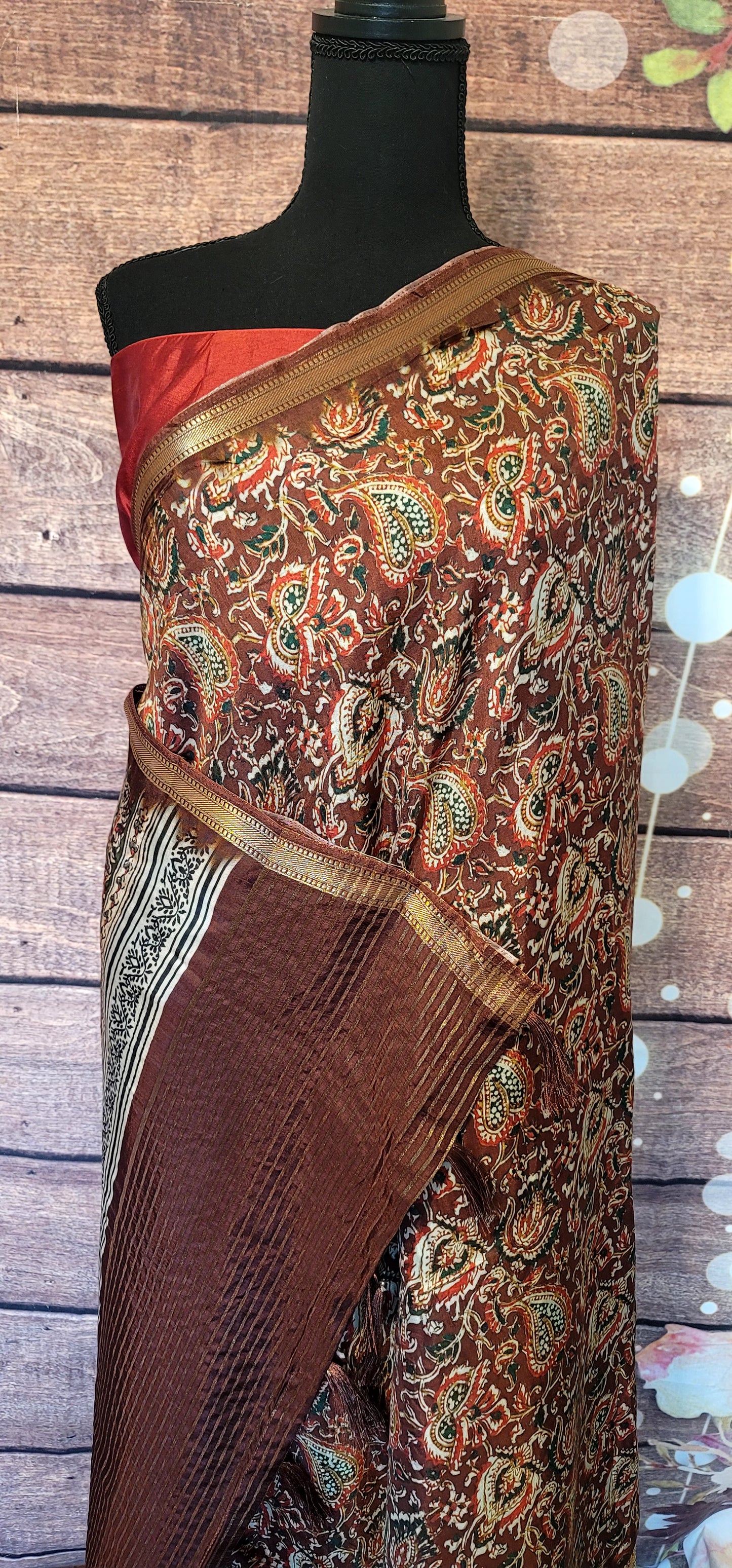 Semi silk fancy saree with print all over- Stitched Blouse