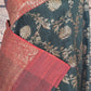 Black n maroon banarasi silk saree with antique border- stitched blouse