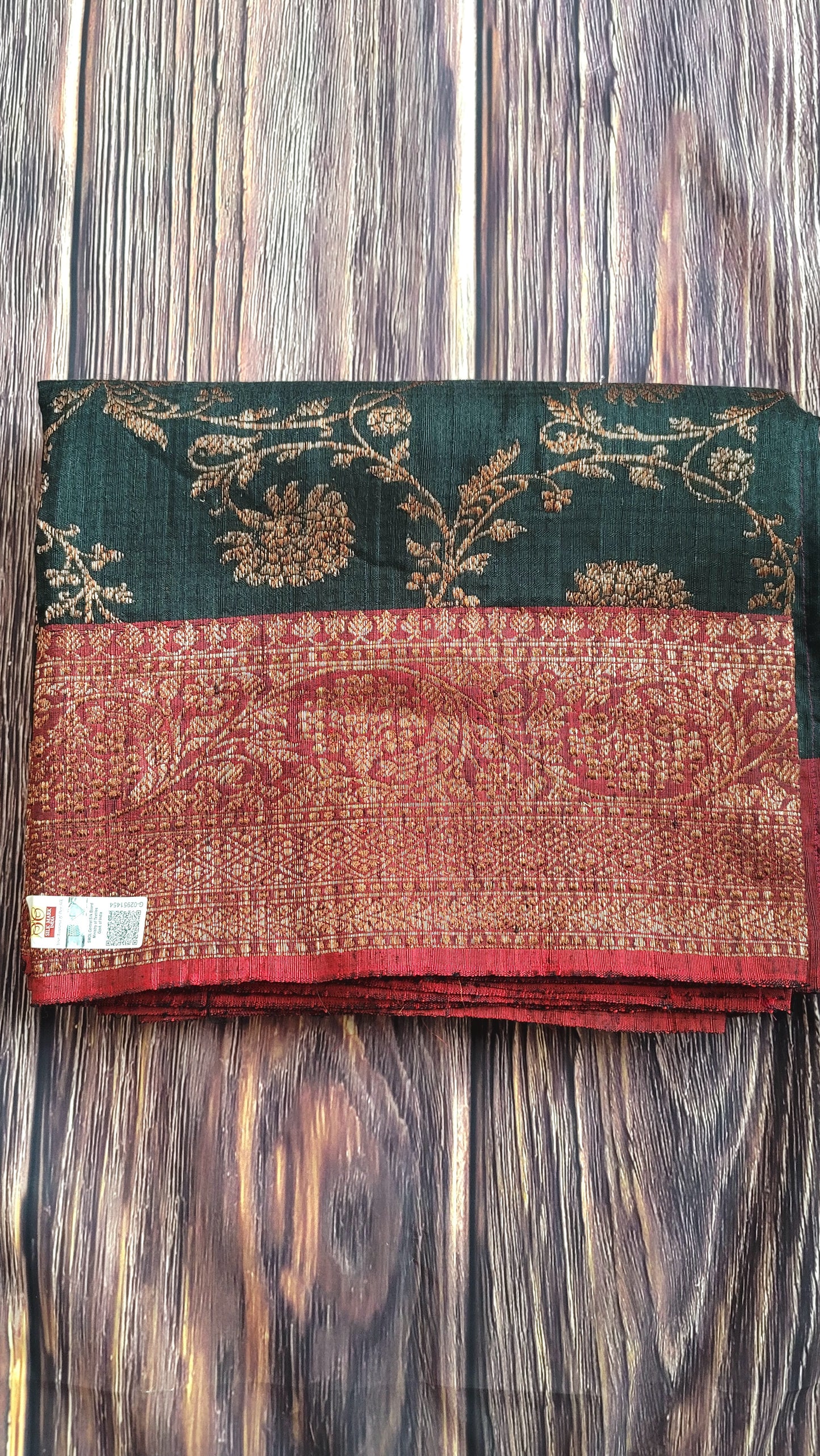 Black n maroon banarasi silk saree with antique border- stitched blouse