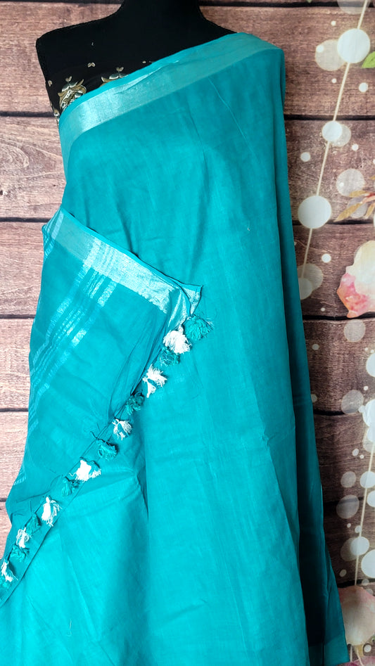 Cotton linen saree with contrast stitched blouse