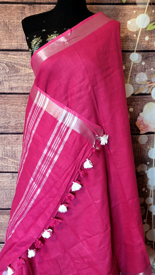 Cotton linen saree with printed blouse