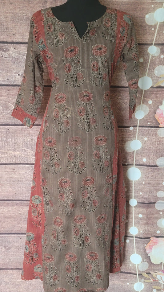 Cotton ajrakh printed anarkali kurti