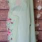 Mint green party wear saree with pearl and thread work- stitched blouse