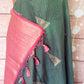 Semi banarasi silk saree with reddish pink border stitched blouse