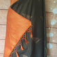 Semi banarasi silk saree with orange border- stitched blouse