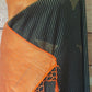 Semi banarasi silk saree with orange border- stitched blouse