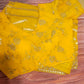 Yellow organza designer saree with stitched blouse