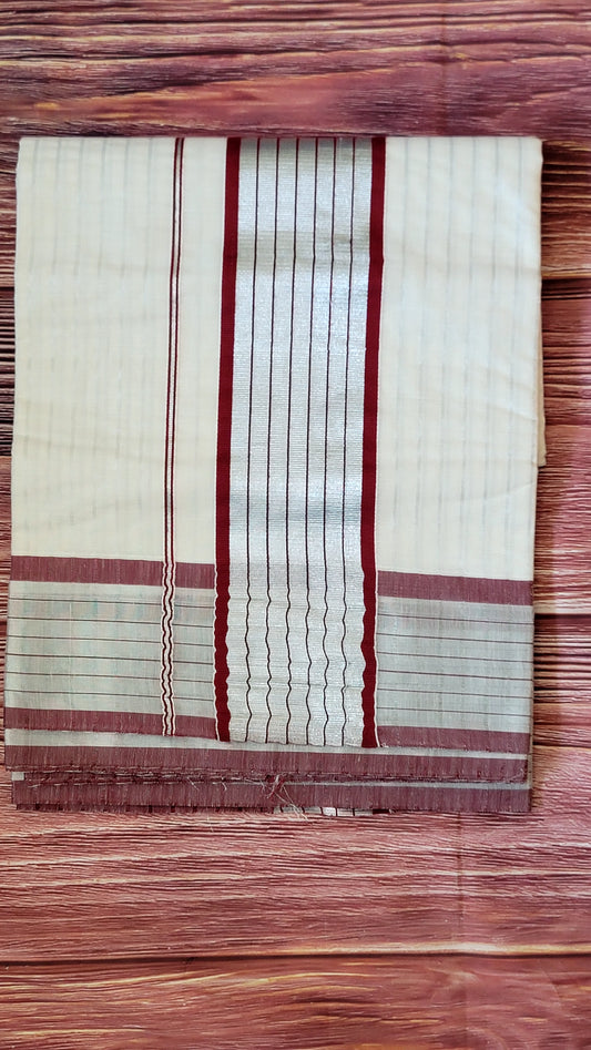 Dark brown/silver set saree with stripes