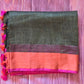 Dark brown/ orange cotton linen saree with stitched blouse