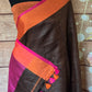 Dark brown/ orange cotton linen saree with stitched blouse