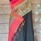 Crape silk saree with kalamlari border- stitched blouse