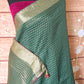 Semi organza saree with check design- stitched blouse