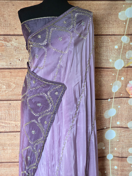 Lilac duel shade designer saree with hand work- stitched blouse