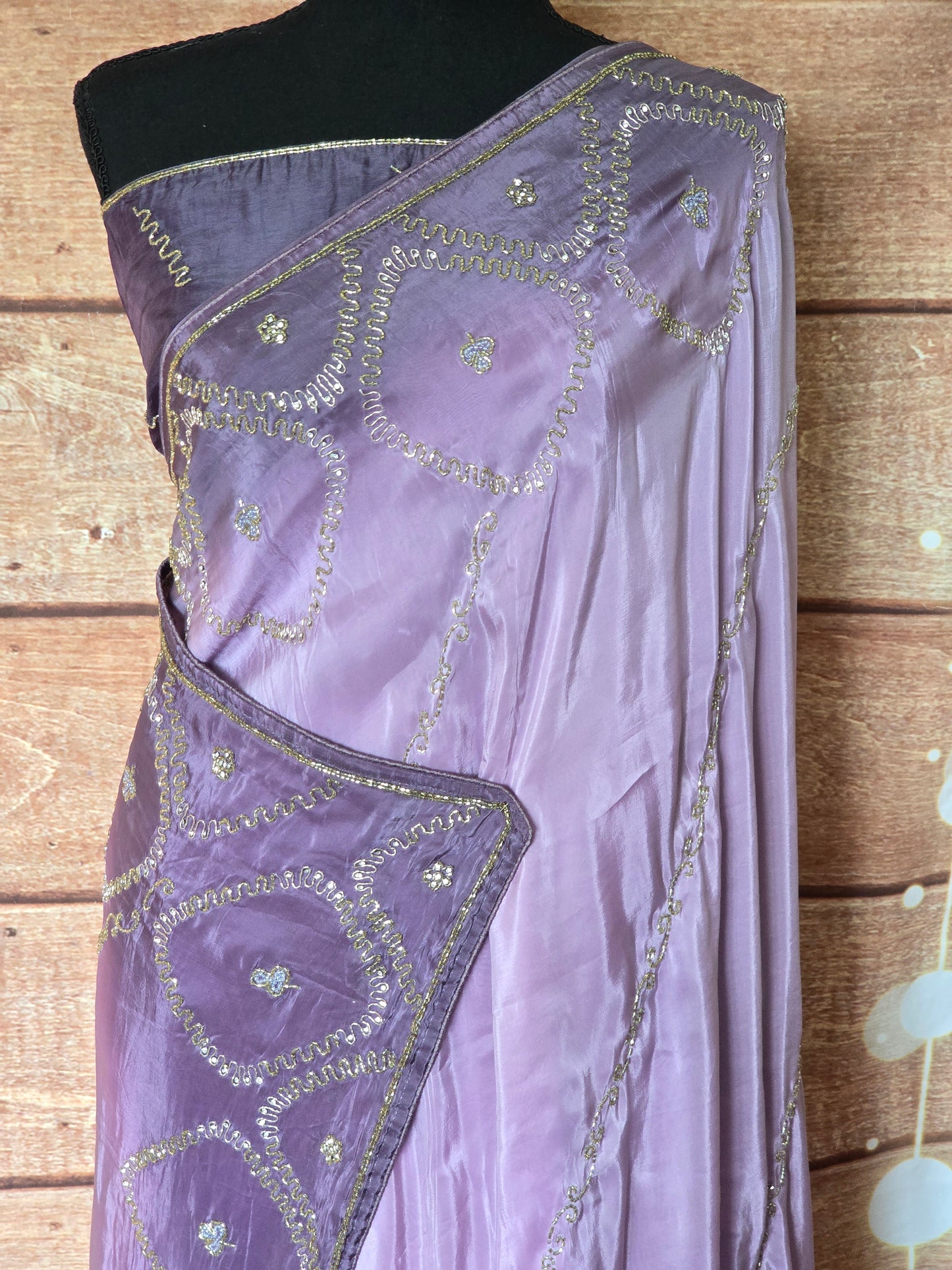 Lilac duel shade designer saree with hand work- stitched blouse