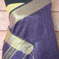 Cotton Linen saree with gold border- Stitched blouse